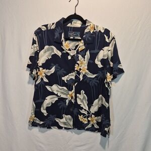 Island Traders Women's Hawaiian Shirt Lrg Floral Aloha Vacation Resort Chic